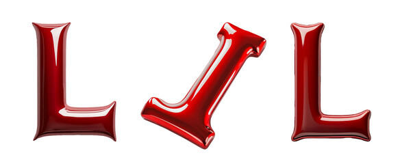 Three Glossy Red Ls Playfully Positioned Against A Stark Isolated on Transparent Background, Suggesting Movement And A Vibrant Energy