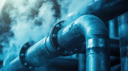 Industrial Pipe with Steam in a Modern Factory Environment