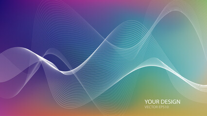 Vector background with gradient color and wavy lines for design, presentation, or banner. Abstract background with white line wave pattern on colorful background for your design.