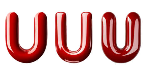 Three Glossy Red Us Forming A Bold, Vibrant, And Eye-catching Display With A Smooth, Polished Finish Isolated on Transparent Background