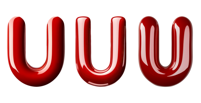 Three Glossy Red Us Forming A Bold, Vibrant, And Eye-catching Display With A Smooth, Polished Finish Isolated on Transparent Background