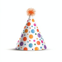 Obraz premium A colorful party hat adorned with vibrant polka dots and a fluffy pom-pom on top, perfect for celebrations and festive occasions. Ideal for birthday parties and joyful gatherings.