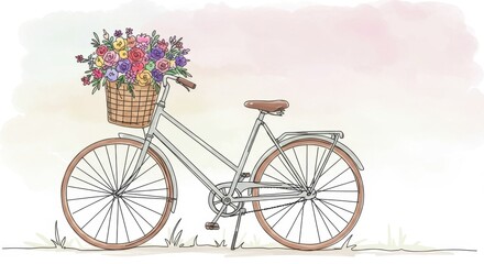 Vintage Bicycle with Flower Basket Sketch