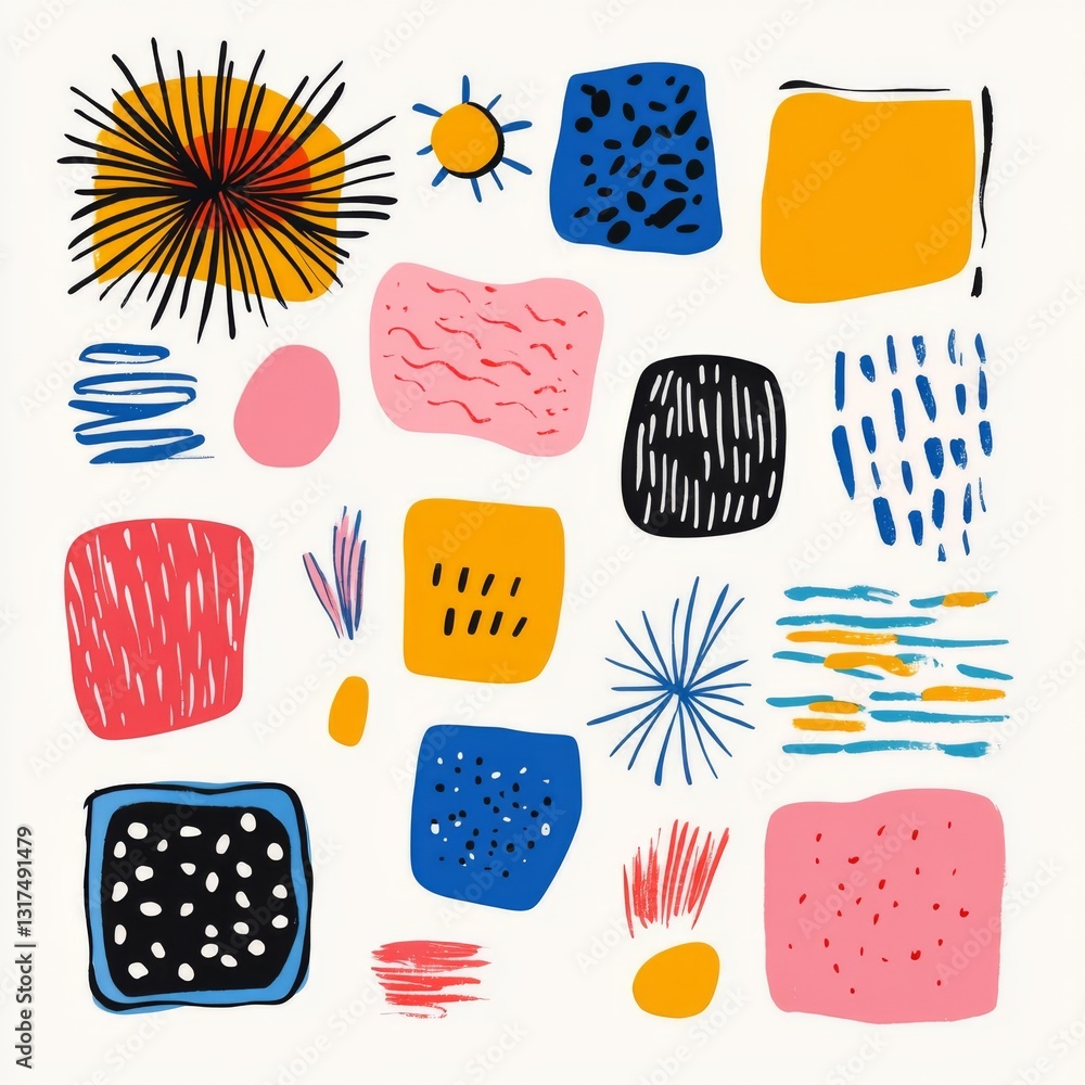 Poster fun colorful abstract line doodle shape seamless pattern