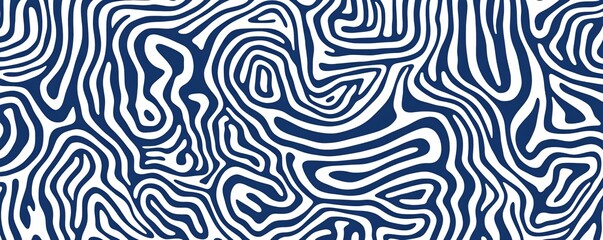 Fototapeta premium White squiggle wave lines, minimalist blue maze-inspired pattern