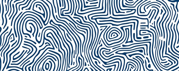 Minimalist doodle maze pattern, white and blue abstract design