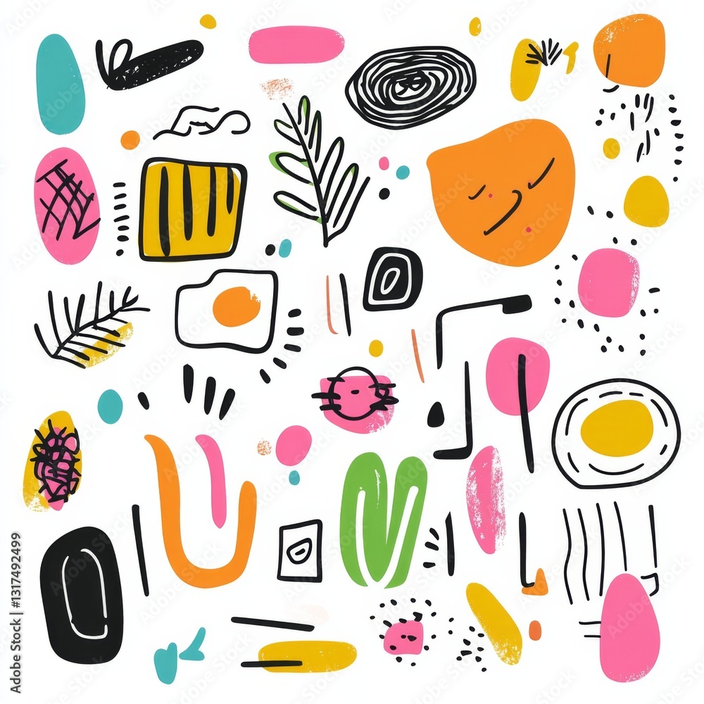 Poster fun colorful abstract line doodle shape seamless pattern