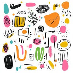 Fun colorful abstract line doodle shape seamless pattern