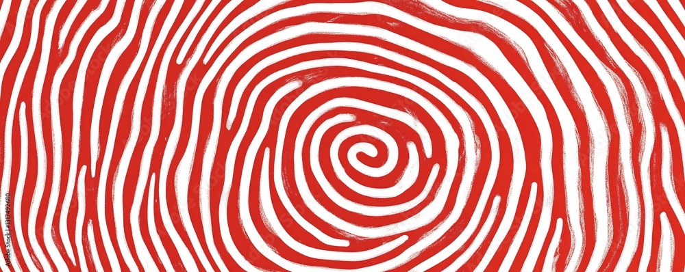 Poster abstract fingerprint swirl pattern, white and red maze-inspired design