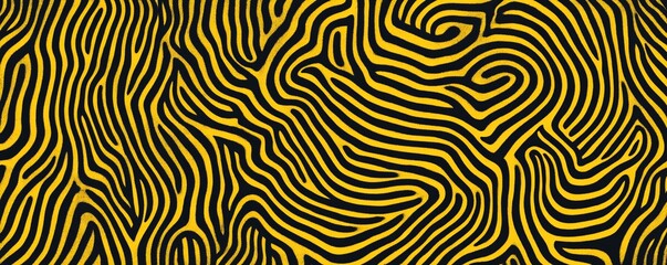 Fototapeta premium Abstract fingerprint swirl pattern, black and yellow maze-inspired design