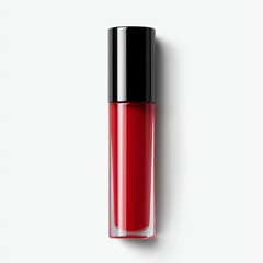 A sleek tube of vibrant red lip gloss stands out against a minimalist background, showcasing beauty and elegance in makeup products for fashion enthusiasts and beauty lovers.