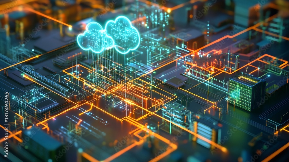 Aufkleber Vibrant visualization of hybrid work model featuring collaborative tools cloud computing enterprise resource planning