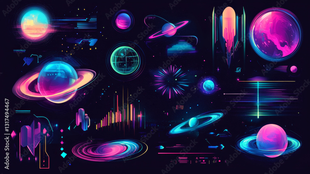 Poster interface hud vector futuristic space motion graphic infographic elements game and ui ux icons user 