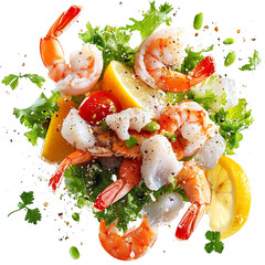 Shrimp Salad with Lemon and Paris Isolated on Transparent Background