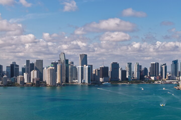 Miami city skyline, Biscayne bay. Cityscape of Biscayne bay. Skyscraper cityscape of metropolitan...