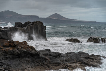 Strong waves in El Puertillo. Arucas seascape. Gran Canaria. Canary islands. Spain