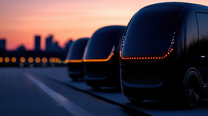 Obraz premium A black bus driving on a road representing the future of transportation with autonomous vehicle technology in focus