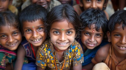 Fototapeta premium A Group of Children Smiling and Looking at the Camera