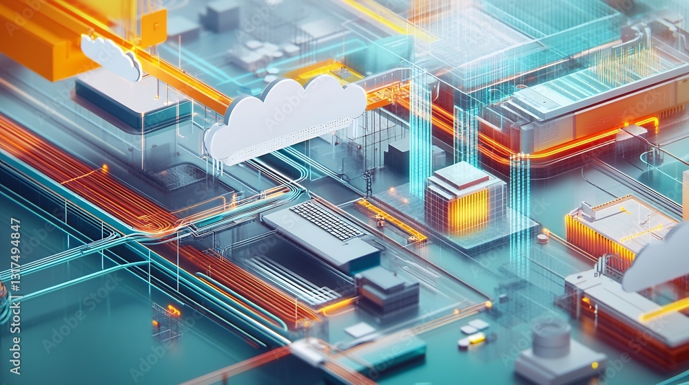 Leinwandbilder Vibrant visualization of hybrid work model featuring collaborative tools cloud computing enterprise resource planning