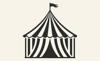 Circus tent silhouette, print simple black icon and white circus tent vector silhouette illustration isolated on a white background, black and white vector icon  