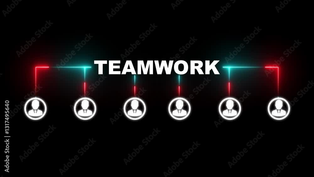 Poster animation of teamwork of connections with people icons over glowing background business, technology,