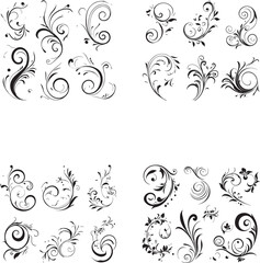 Decorative swirl and spiral silhouette graphic design