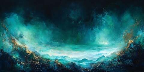 Teal and gold abstract landscape