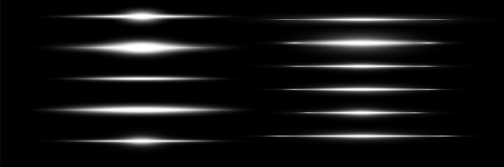 Fototapeta premium Glowing horizontal stripes.Set of white rays.Abstract sparkling dark background.Vector illustration.