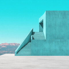 Architectural image of a building featuring a staircase representing deep learning concepts in a minimalist style