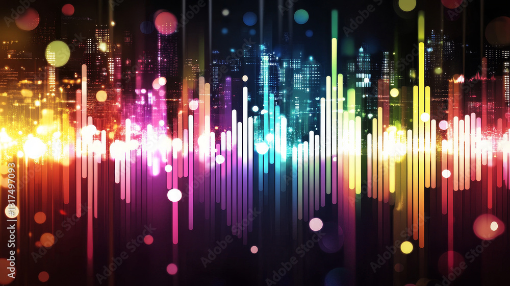 Poster vector digital music equalizer audio waves design template audio signal visualization signal illustr