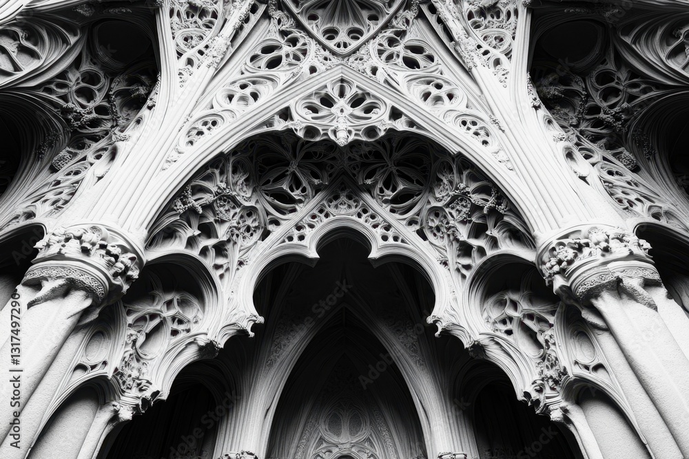 Poster monochrome architecture play with the balance between light and shadow in the intricate stone carvin