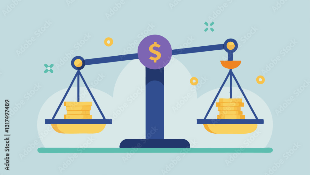 Poster scales of justice with streaming payments a set of scales tipping heavily to one side with a small s