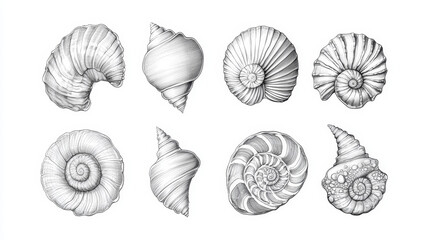 Sea marine shells hand drawn sketch vector illustration.