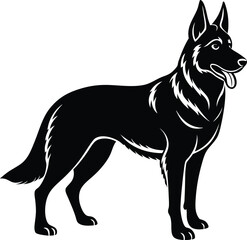 a German shepherd silhouette illustration on white background.