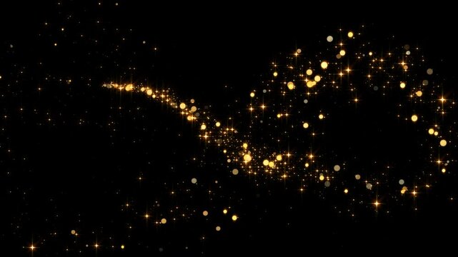 golden stars and bokeh lights infinity sparkle glitters light trail alpha channel loop 4k animation, luxury shiny glowing gold particles on transparent background