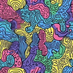 Fun line doodle seamless pattern. Creative abstract squiggle style drawing background for children or trendy design with basic shapes 