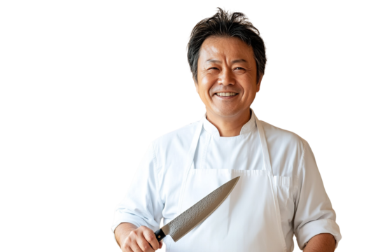 Young man holding a knife and fork. cutout. transparent. png - Powered by Adobe