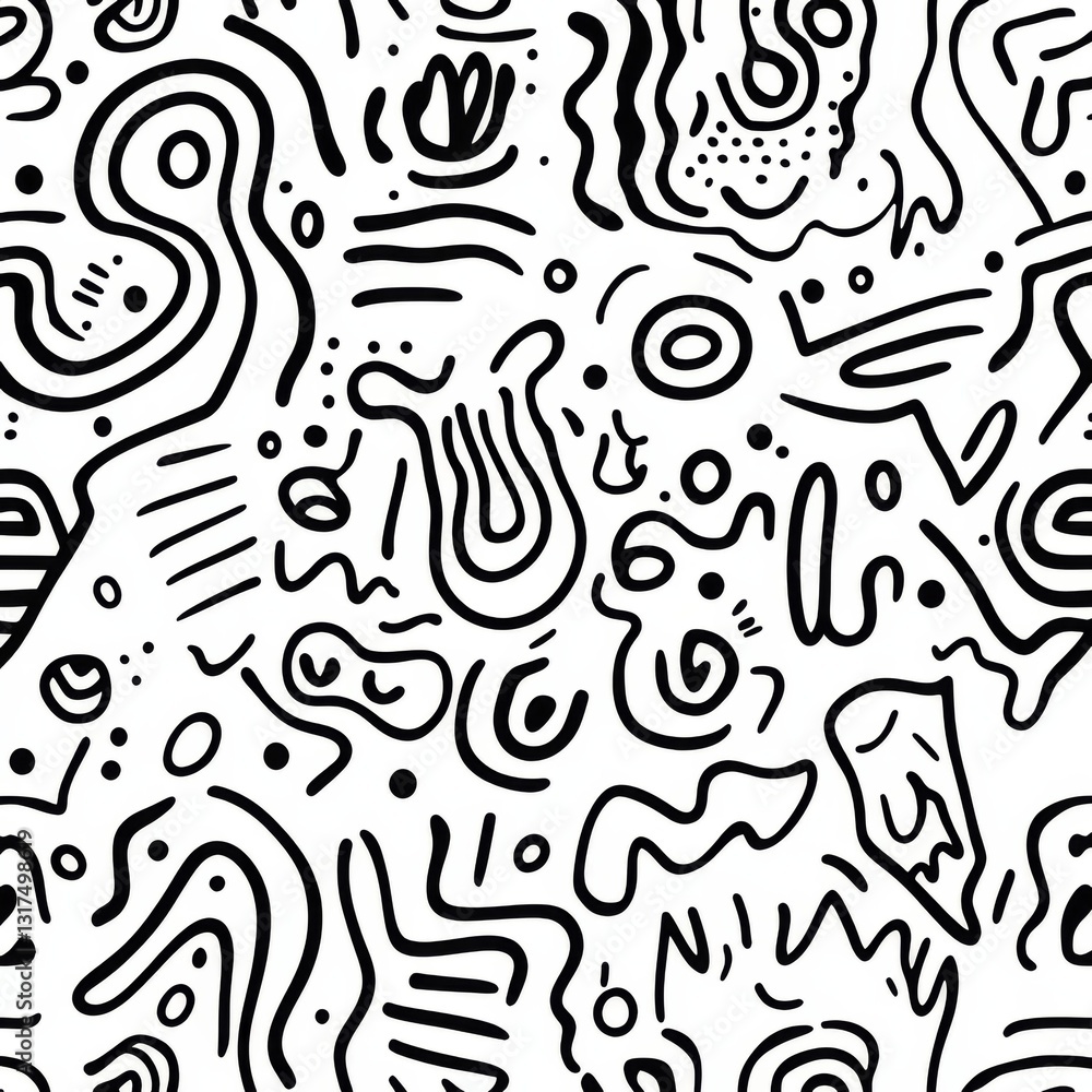 Poster fun line doodle seamless pattern. creative abstract squiggle style drawing background for children o