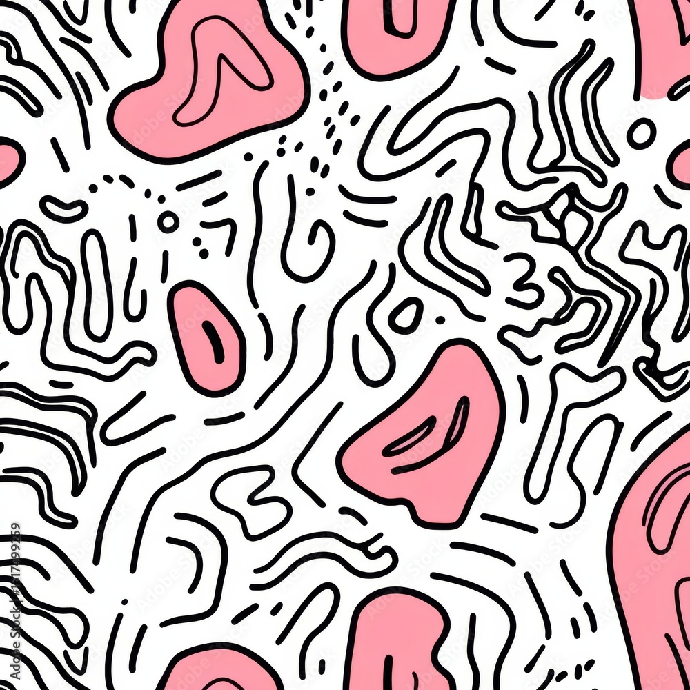 Poster fun line doodle seamless pattern. creative abstract squiggle style drawing background for children o