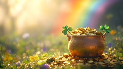 A Pot of Gold at the End of the Rainbow in a Field of Wildflowers