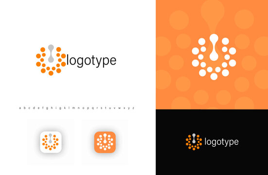 Abstract power button logo with fusion dots, symbolizing energy, activation, innovation. Ideal for technology startups, electronics, smart devices, energy-related businesses. Vector logo