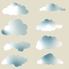 The image shows a set of small fluffy white clouds with a subtle gradient effect on a deep black background. The contrast between the light clouds and the dark background creates a bold, modern and s