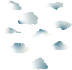 The image shows a set of small fluffy white clouds with a subtle gradient effect on a deep black background. The contrast between the light clouds and the dark background creates a bold, modern and s