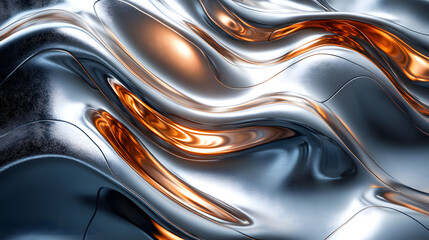 Abstract Metallic Flow: A mesmerizing display of flowing metallic textures, with dynamic curves and reflective surfaces. The interplay of light and shadow creates a captivating visual experience.