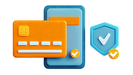 Digital payment icons 3D Illustration with a credit card and security shield.