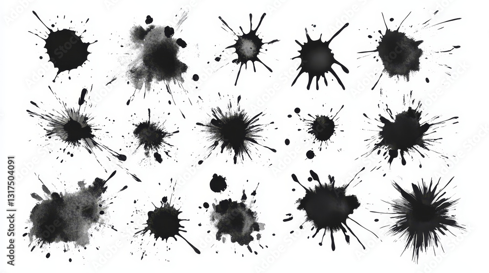 Poster vector set of ink splashes blots splatter collection grunge design element and art messy backdrop co