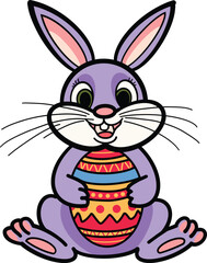 rabbit holding easter egg cartoon drawing easter bunny sitting illustration vector