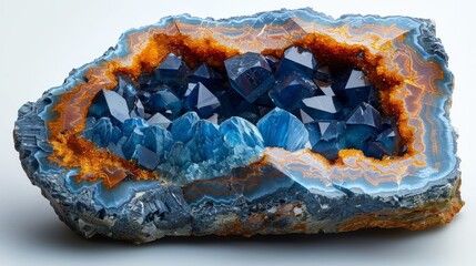 Obraz premium A Stunning Blue Geode with Vibrant Orange Crystals and Lush Green Accents