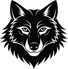 A wolf face  silhouette illustration on white background.
