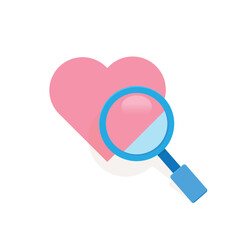 Searching for love icon design for dating apps and services. Heart and magnified glass icon design. Vector illustration.